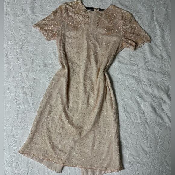 Jewel Queen Vintage Light Pink Silk Sequin Dress Size Small - Picture 1 of 8